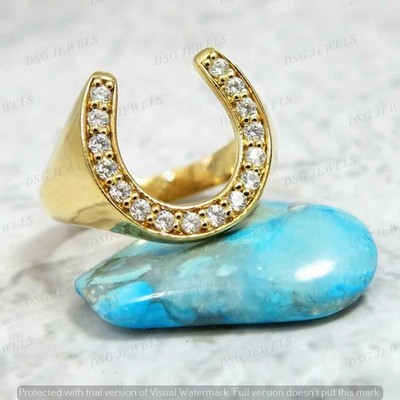 2Ct Round Lab Created Horseshoe Pinky Ring For Men's Gift 14K Silver Gold Plated