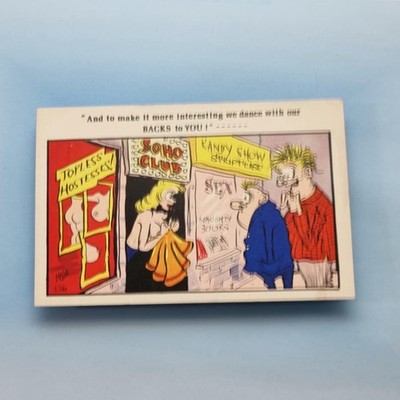 Freche Comic Postkarte um 1970 SOHO Strip Club Striptease MAGS