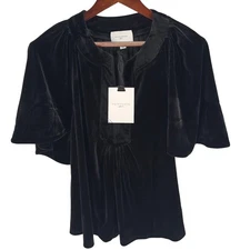 New Pomander Place Tuckernuck Top Black Velvet V-Neck Finley Flutter M 0790-1
