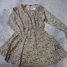 Zara Womens Small Mini Dress Black Orange Ditsy Floral Ruffle Sleeve Elastic Wai