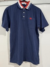 Vintage Burberry Polo Shirt Mens Large Navy S/S Cotton Made in England