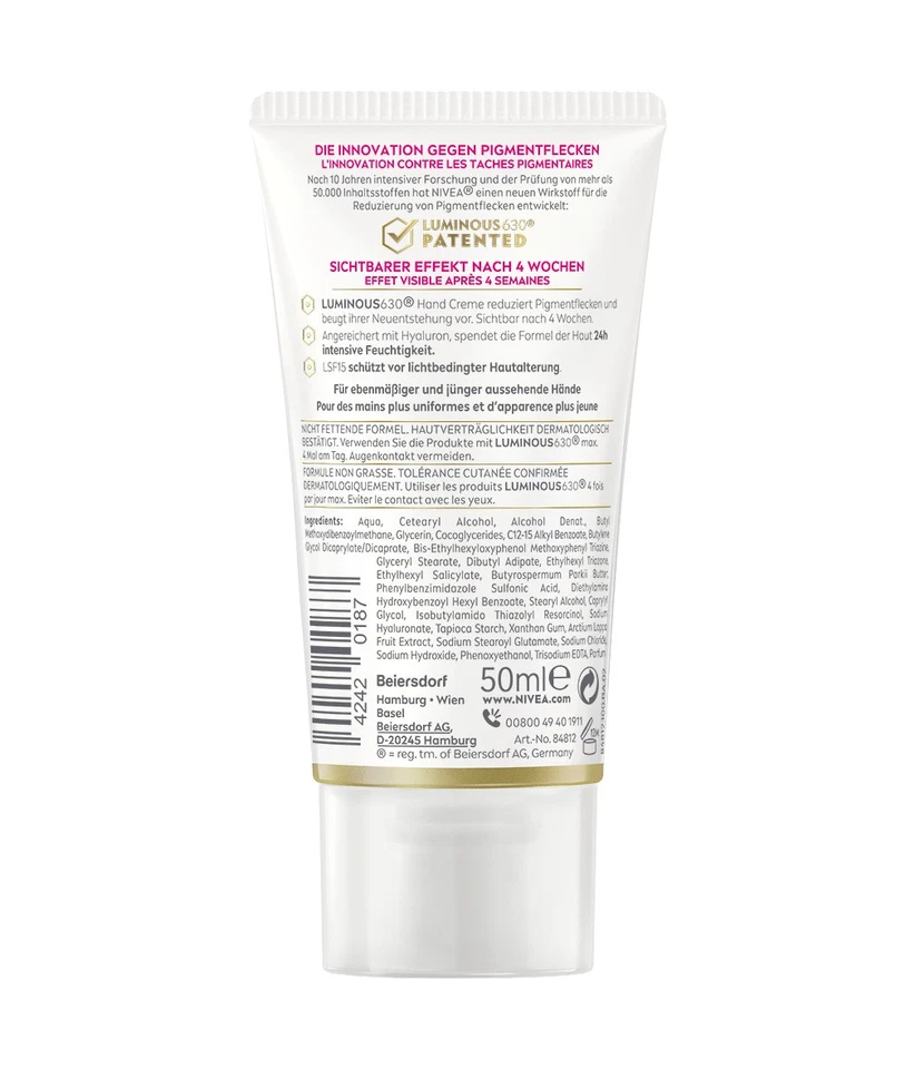 NIVEA LUMINOUS 630® Anti-Pigmentflecken Hand Creme Hyaluronsäure LSF15 2 x 50ml - Bild 3 von 4