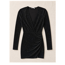 Celeb Women’s Black Sparkle Bodycon Dress Medium Long Sleeve V Neck Party Mini