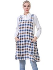 Cozy Adjustable Cross Back Aprons for Women with Pockets Cotton Blue Grid