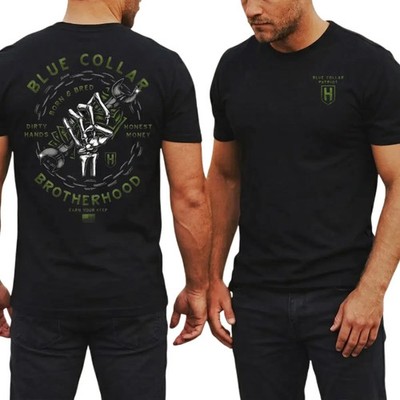 Blue Collar Brotherhood Graphic T Shirt 2 Sides, Skull Hand Tools Honest Money