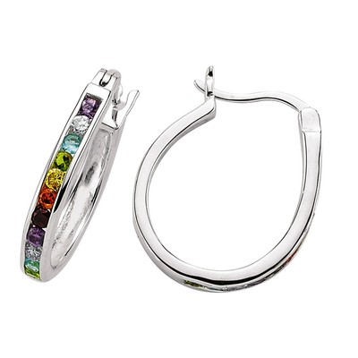 Silver Jewelco London Multi Colour CZ Rainbow Huggie Hoop Drop Earrings 17x21mm