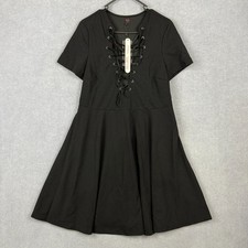 Romwe Dress Womens 1XL Black Lace Tie Neck Stretch Plus Size NEW