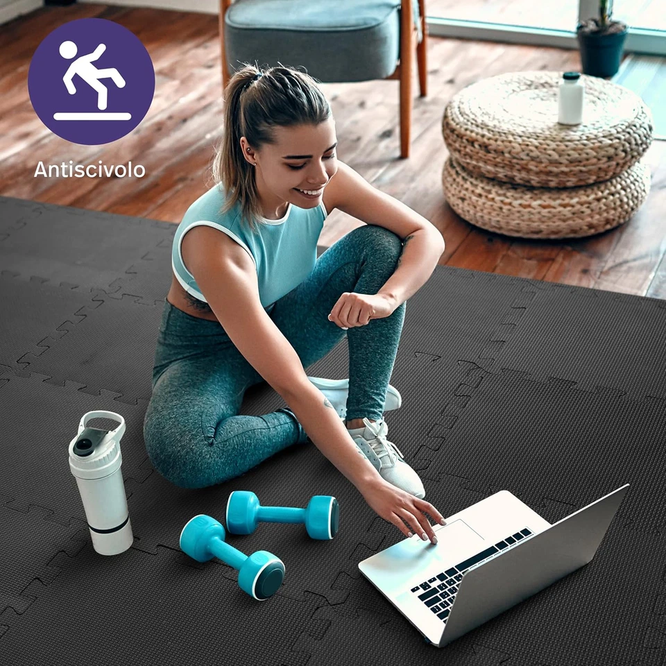 Tappetini Puzzle Di Palestra per Pavimento (30X30 Cm Ogni Tappeto) - Morbido E F - Immagine 4 di 4