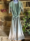 Antique/Vintage Woman’s Silk Turquoise Long House Coat w yo-yo Rosette Trim READ