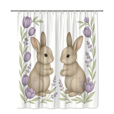 Cute Bunny Floral Shower Curtain - Spring Decor - Kids Bathroom