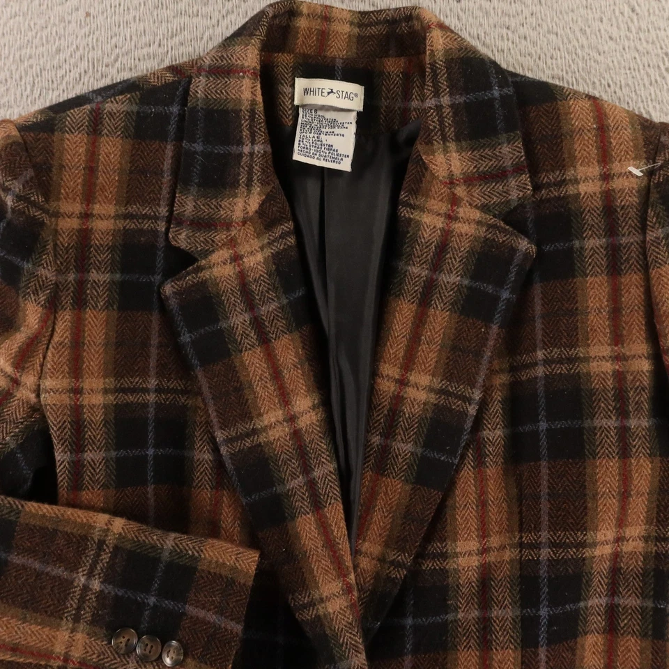 Chaqueta Ciervo Blanca Marrón Azul Cuadros Lana Tweed Blazer Azul Talla 6 Carrera Foto 2 de 4