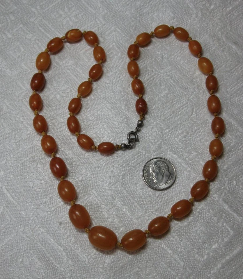 Antiguo collar de cuentas de yema de huevo chino ámbar caramelo báltico 14 gramos decorativo Foto 3 de 4