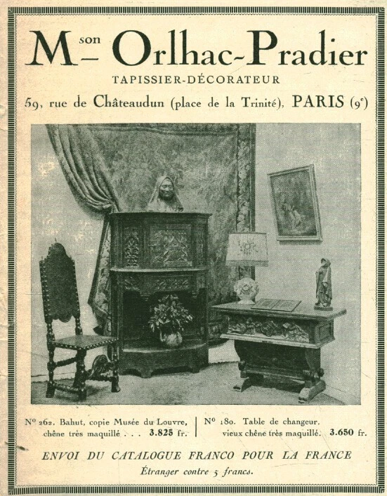 Publicité ancienne tapissier-décorateur Orlhac-Pradier 1927 issue de magazine - Photo 1/1