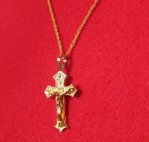 Authentic 14KT GOLD PLATED CROSS CRUCIFIX CHARM PENDANT WITH 30 INCH ROPE NECKLACE - 3543B