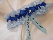 PERSONALISED ROYAL BLUE BRIDES WEDDING GARTER