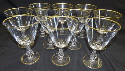 Fostoria USA Ambassador Set of 10 Water Goblets Gold Trim 6 1/4''