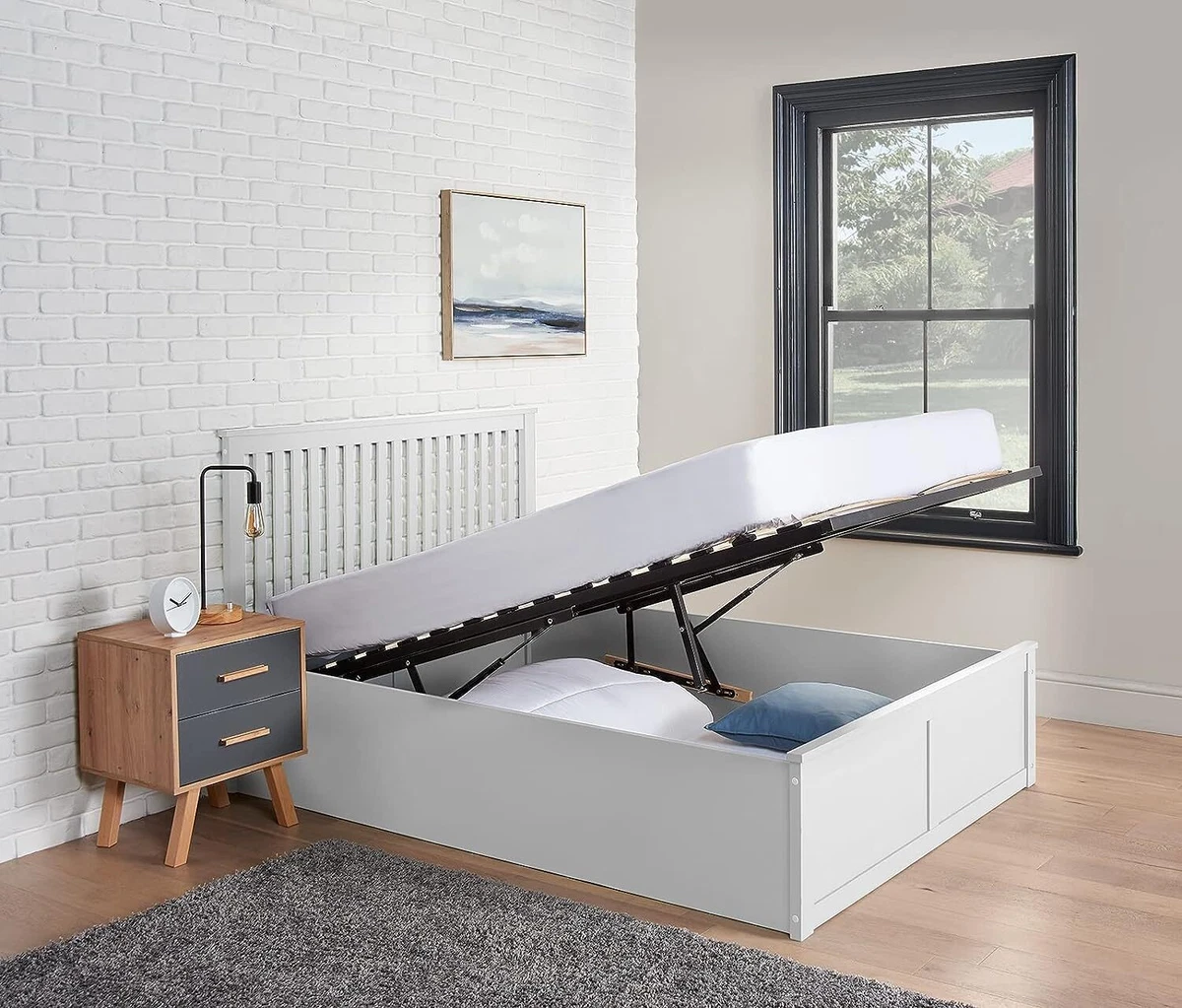 Wooden Ottoman Bed Frame With Under Bed Storage Double King Size