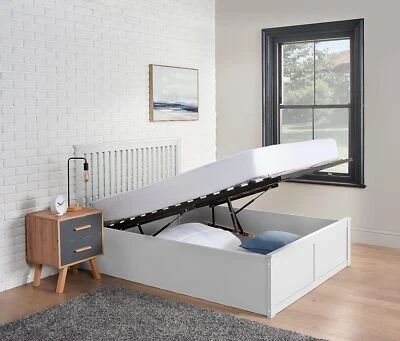 Wooden Ottoman Bed Under Bed Storage Single Double King Size + Mattress Option