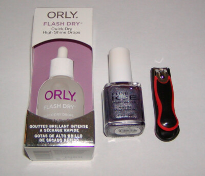 ORLY FLASH DRY DROPS+PURE ICE CHROME ON OVER*SILVER NAIL POLISH+RUBBER CLIPPERS