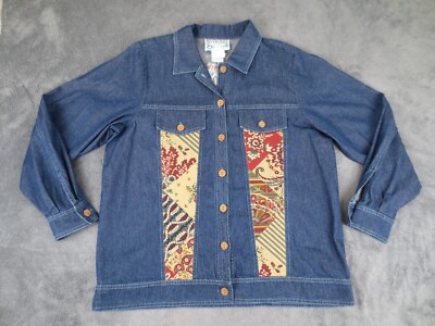 Vintage River Chase Shirt Womens 10 Blue Cotton Denim Embroidered Button Up USA