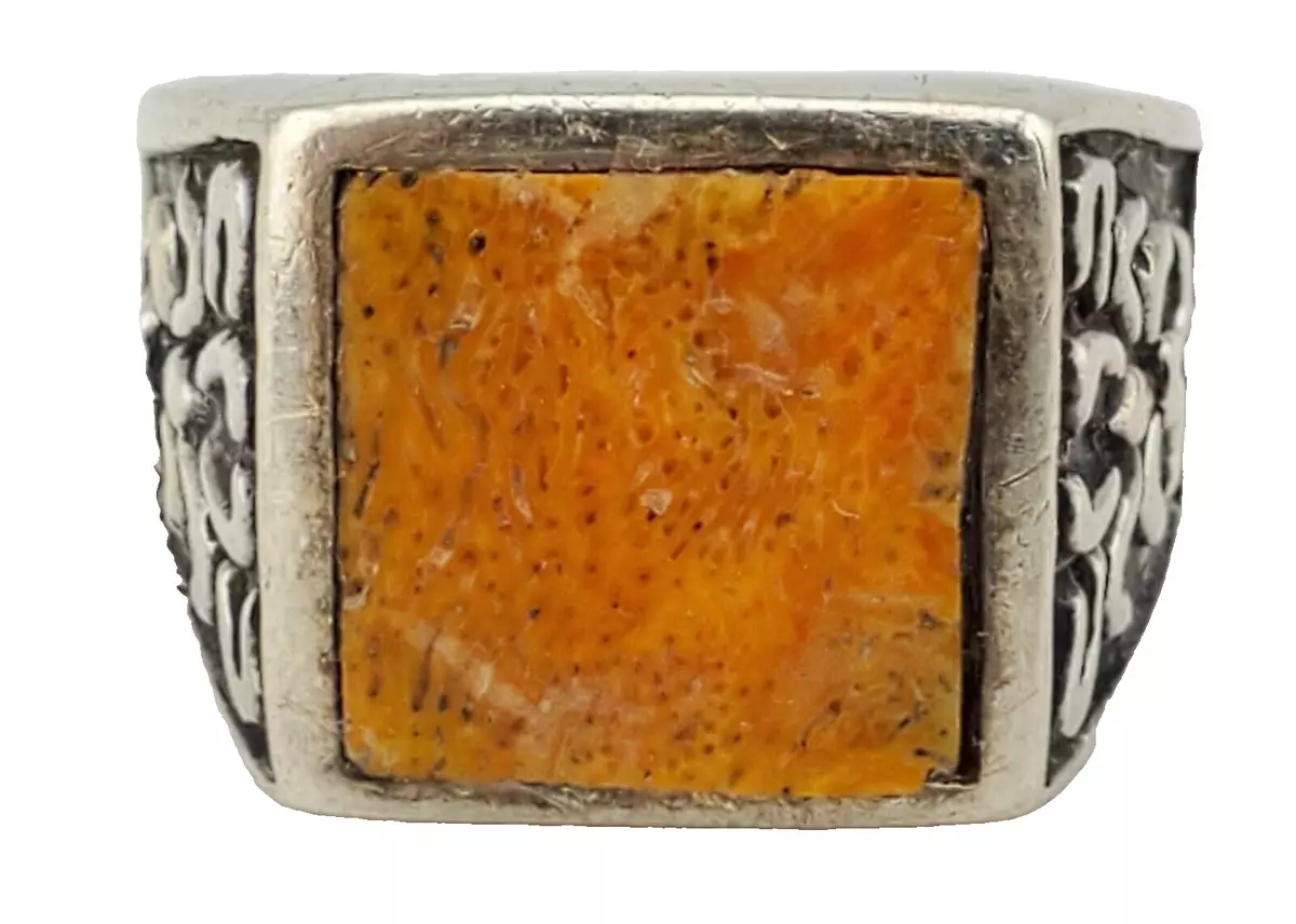 BAGUE HOMME en argent sterling 925 pierre p trifi e agate orange rouille taille