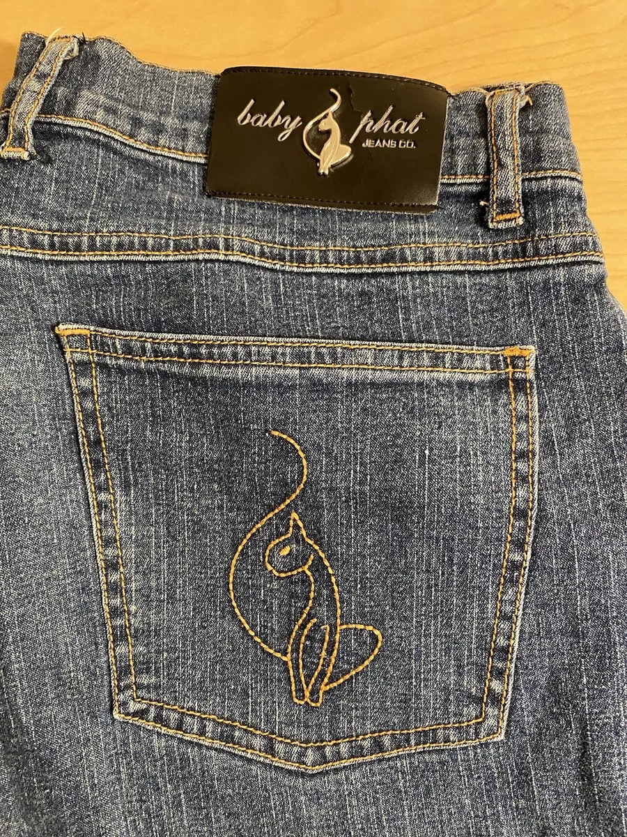 BABY PHAT JEANS Embroidered Cat Logo Jr Sz 11 Blue Denim Boot Cut