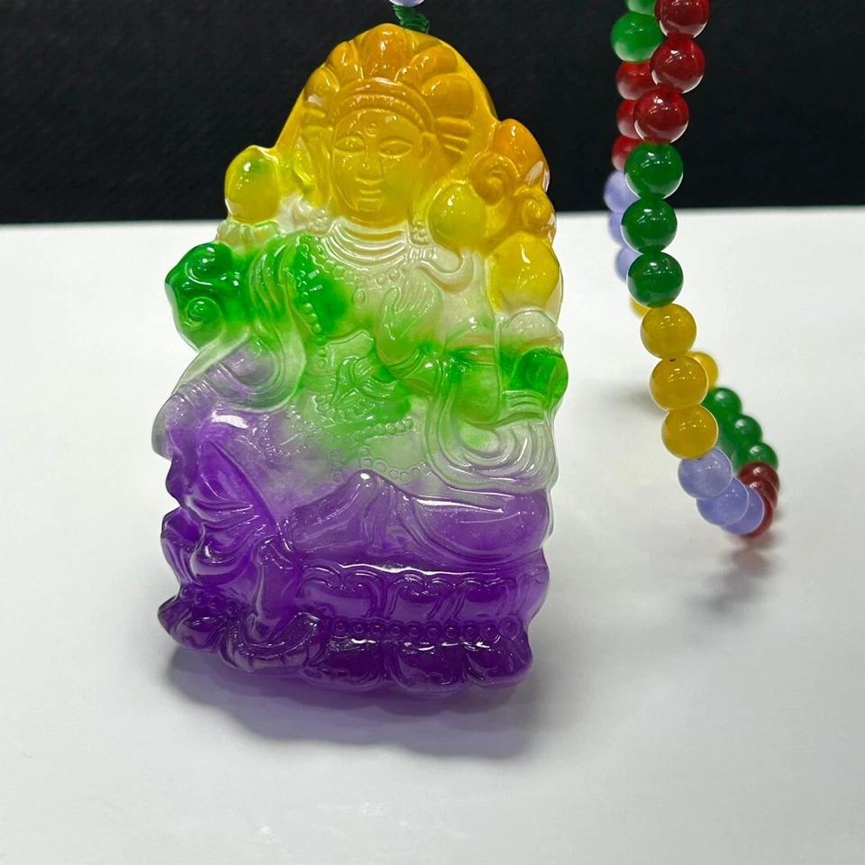  Colgante y collares de Buda tallado en jadeíta multicolor natural 大势至菩萨 Foto 4 de 4