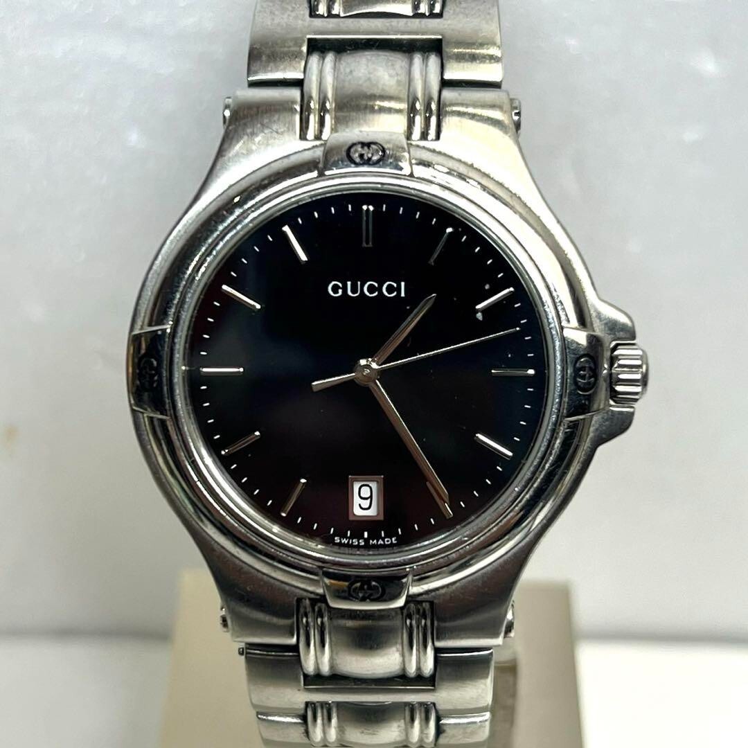 ◇Vintage N MINT◇ Gucci 9040M Silver black Dial Date Men's Qz