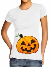 Pumpkin Bump T-Shirt Womens Pregnant at Halloween Belly Costume Maternity L105
