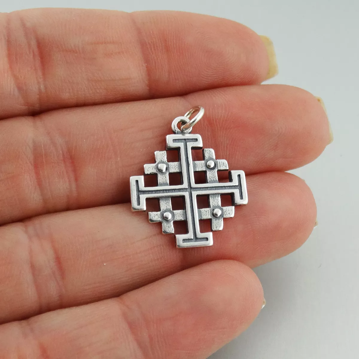 Jerusalem Cross Charm 925 Sterling Silver Five fold Pendant