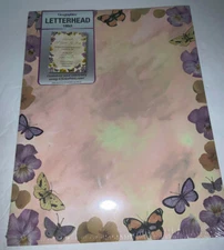 NEW GEOGRAPHICS BUTTERFLIES & PANSIES Letterhead 100 ct Paper with Colorful Pink