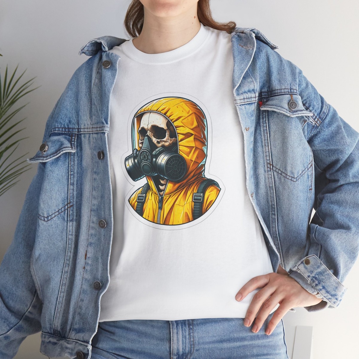 Adult T Shirt Skeleton Hazmat Suit Gas Mask Bio Hazard Skull