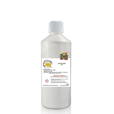 HD CHERMICALS Lactic Acid 80% Food Grade 500ml Acne Skin Peel Brewing Additive E270 FREE PP