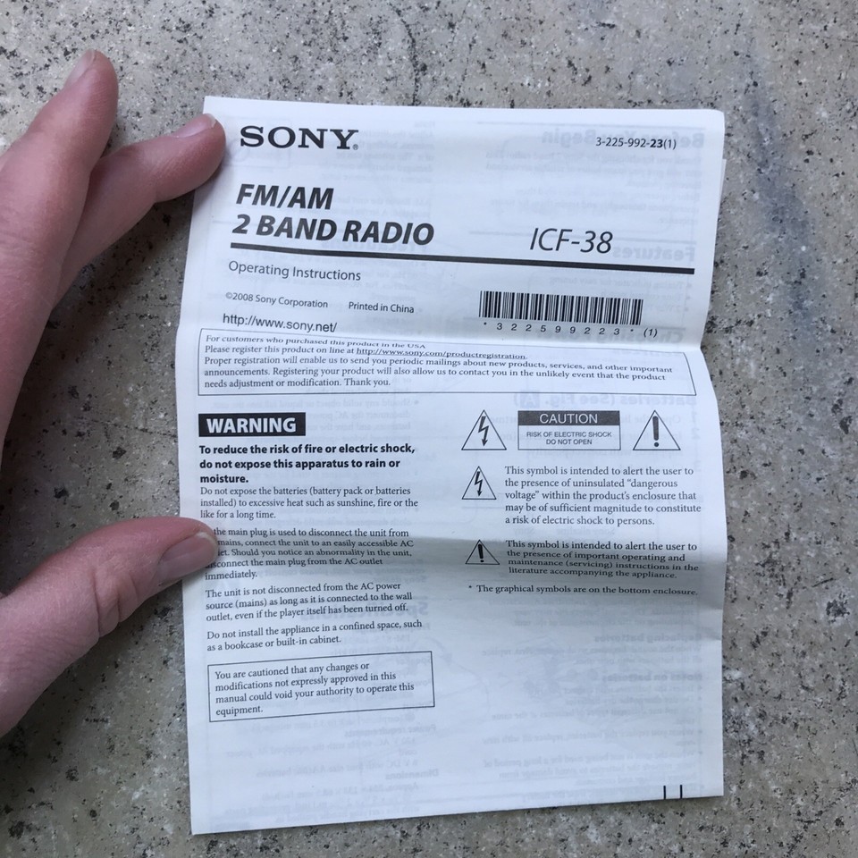 Vintage Sony ICF38 Portable AM/FM 2 Band Radio - Open Box - Rare! Fast ...