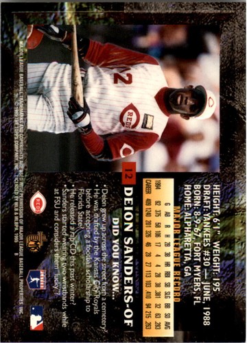 1995 Topps Embossed #12 Deion Sanders  - Picture 2 of 2