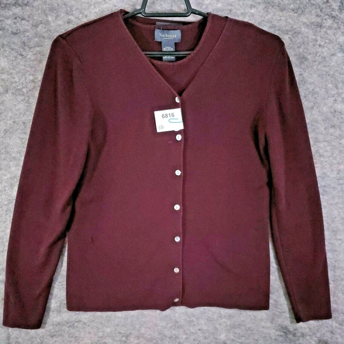 Van Heusen Sweater Set Womens Medium Tank Cardigan Plumb 2 pc Knit Button up