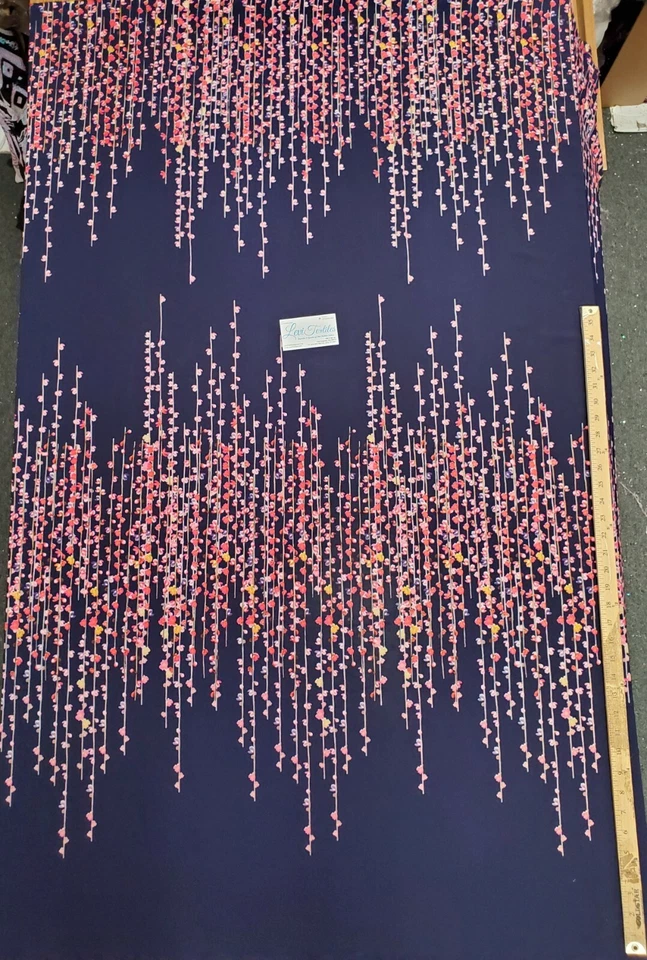 Impresión digital de spandex de gasa elástica 90/10 - 4 vías elásticas - "palos florales azul marino" Foto 2 de 4