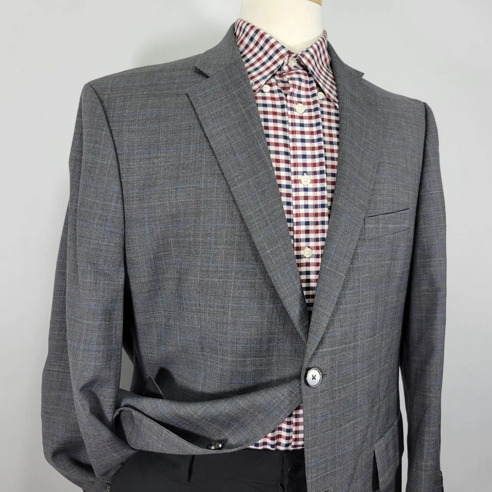 Abrigo Blazer Deportivo Greg Norman Tasso Elba Para Hombre Dos Botones Gris Lana a Cuadros 44R Foto 4 de 4