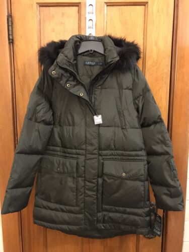 Ralph Lauren faux fur hood quilted down parka coat moss green NWT sz S $300.00