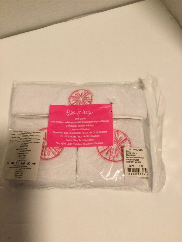 Lilly Pulitzer Headband Wristband Set Resort White Pink Logo Tennis Pickle Sweat