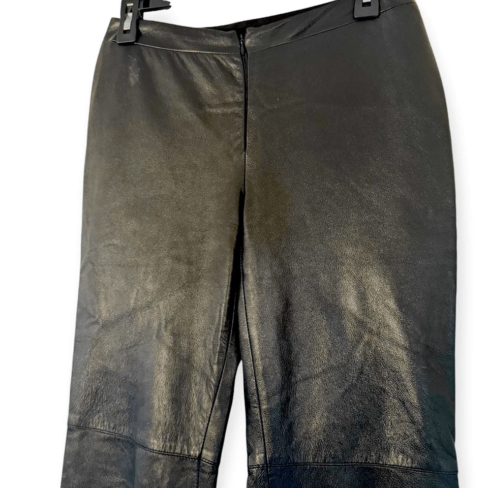 Nicole Miller Collection Black Zip Closure Bootcut Leather Pants Size 4 - Image 2 of 4