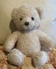 FAO Swartz Plush Ivory Teddy Bear Toy Doll W Shaggy Fur & Brown Nose