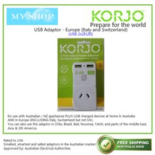 KORJO 2 Port USB  Power Plug Adaptor--Italy/Switzerland and Australia /NZ