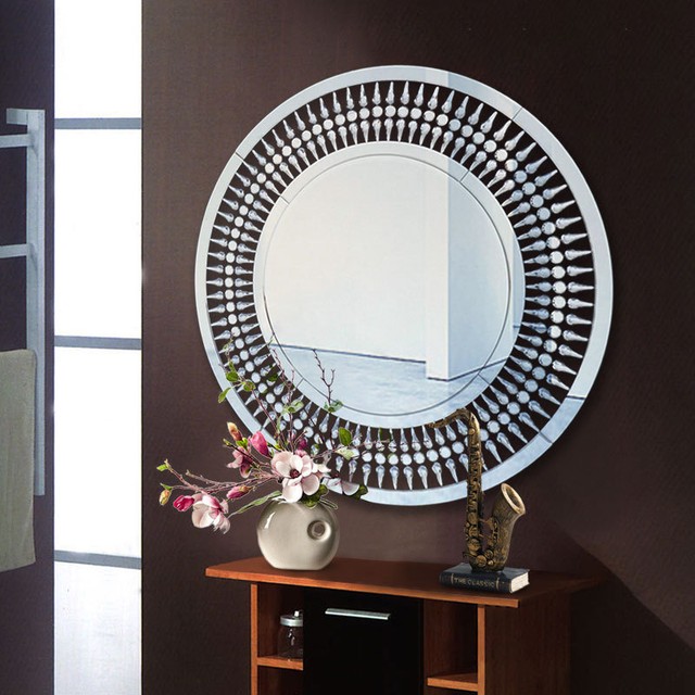 Sunburst Silver Convex Round Decorative Wall Bedroom Hall Mirror