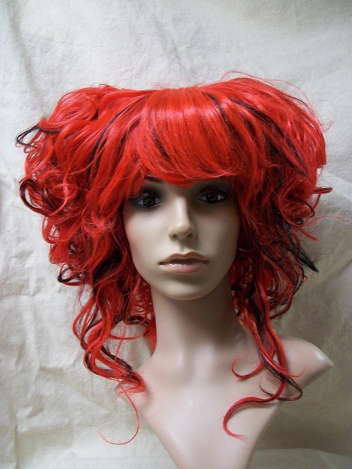 Bright Red Black Wig Queen Hearts Lady Gloriana Iracebeth Steampunk Vamp Sukie