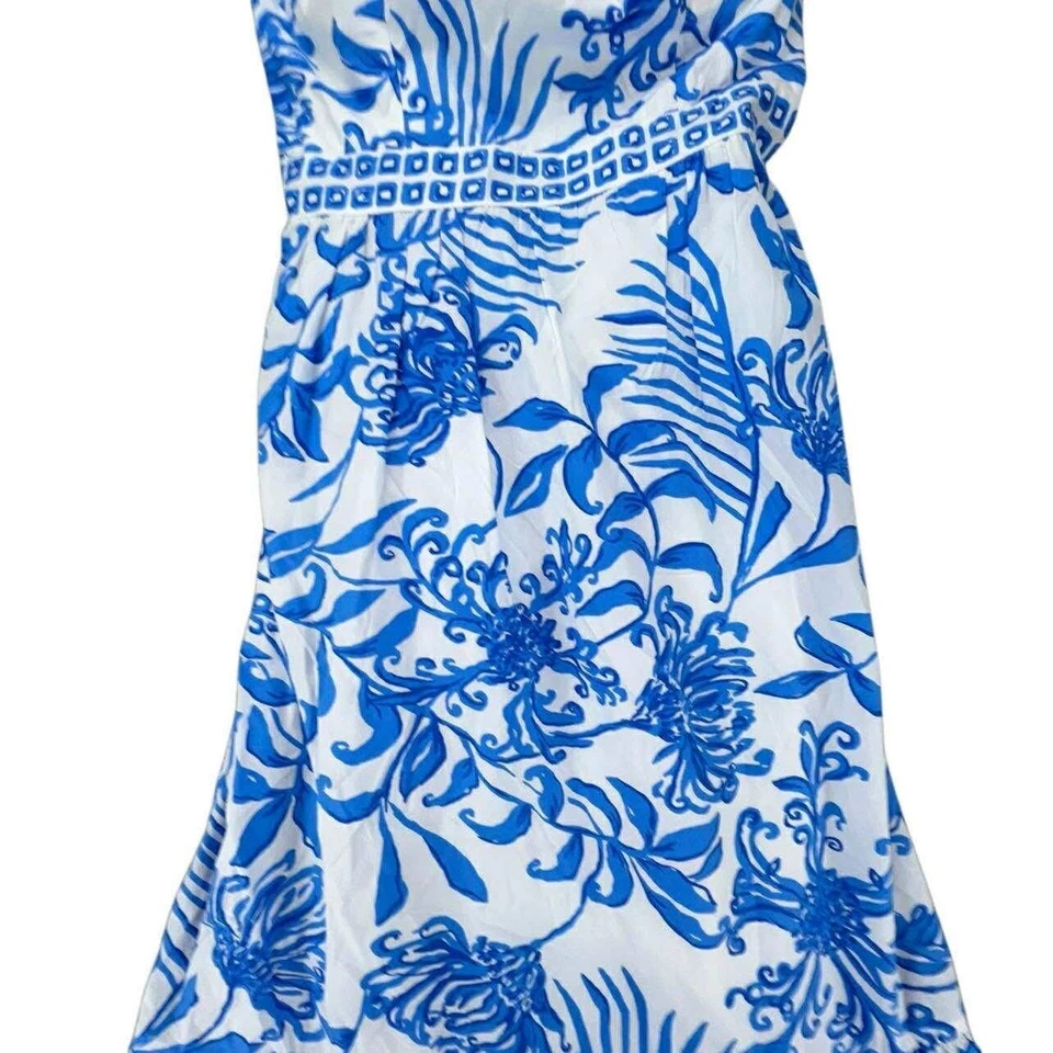 Lilly Pulitzer Maxi Dress Blue Floral Print Tiered Ruffle Spaghetti Straps - Image 4 of 4