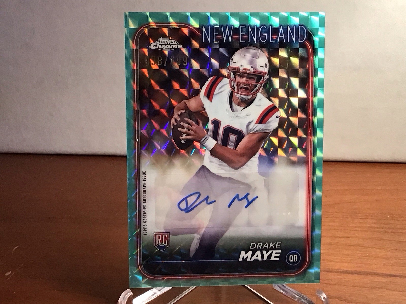 2024 Topps Chrome Rookie Autographs Drake Maye  Aqua Geometric Refractor 38/199