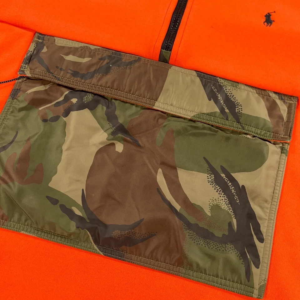Polo Ralph Lauren Hoodie Mens XL Safety Orange Camo Hybrid 1/4 Zip Pullover Pony - Image 4 of 4