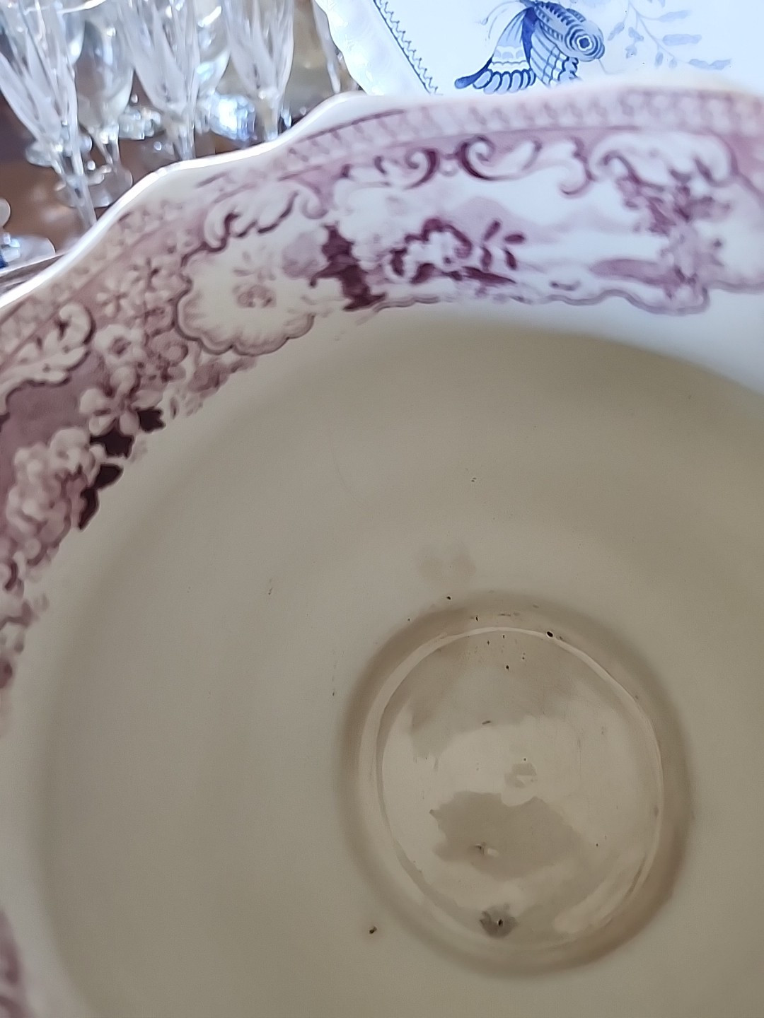 Rare Antique 9.1/4" Purple Transferware Staffordshire Water Pitcher