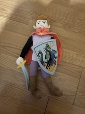 Disney Store Sleeping Beauty Prince Phillip Plush Doll w/ Sword  Dragon Shield
